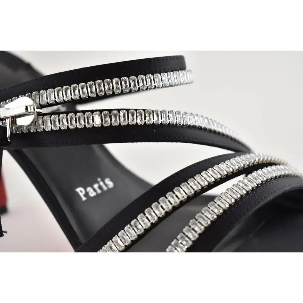 Christian Louboutin Merylzip Strass 80 Black Crystal Sandal Mule Heel Pump 41